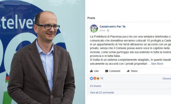 Luca Quintavalla, sindaco di Castelvetro, contrario alla collocazione di 10 profughi in paese