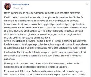 Patrizia Calza, una sconfitta amara